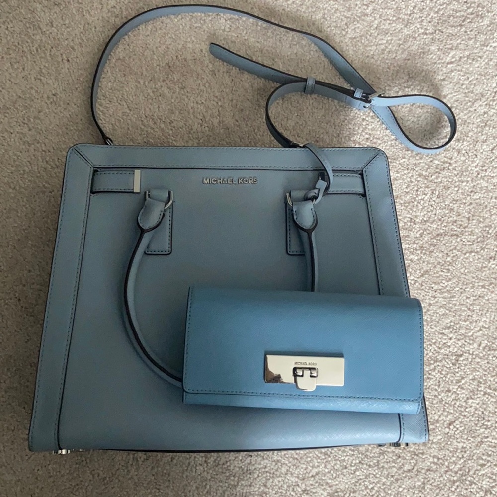 Blue micheal kors bag and matching wallet